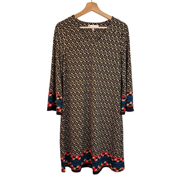 Jude Connally Geo Print Shift Dress Size Medium Southwestern Border 3/4 Sleeve - Picture 1 of 9